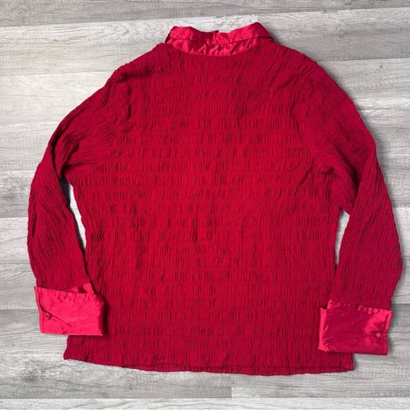 Vintage Office Siren Red Blouse Satin Cuffs and Collar Plus Size - Picture 2 of 7
